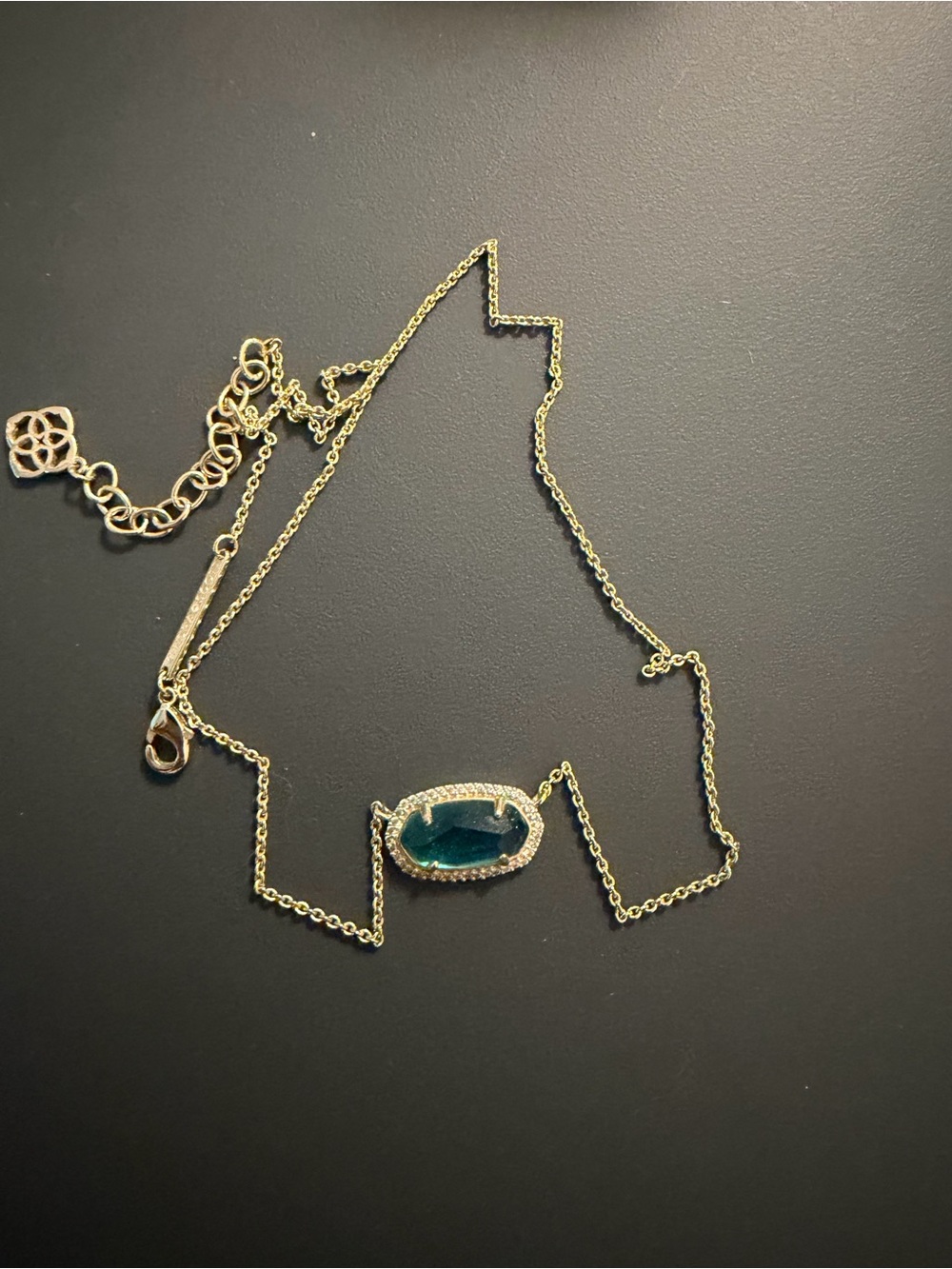 Kendra Scott Gold Chain Necklace with Teal Blue Stone Pendant - Women Jewelry